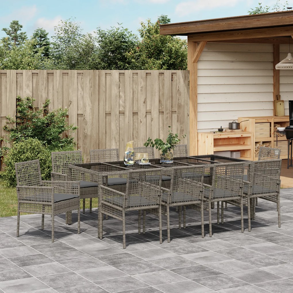vidaXL Σέτ φαγητού για κήπο 11 pcs Γκρι 250 x 100 x 75 cm