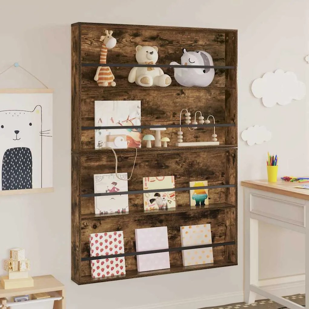 vidaXL Ράφι Περιοδικών με ράφι 2 pcs Καπνιστό Δρύς 100 x 12 x 70 εκ