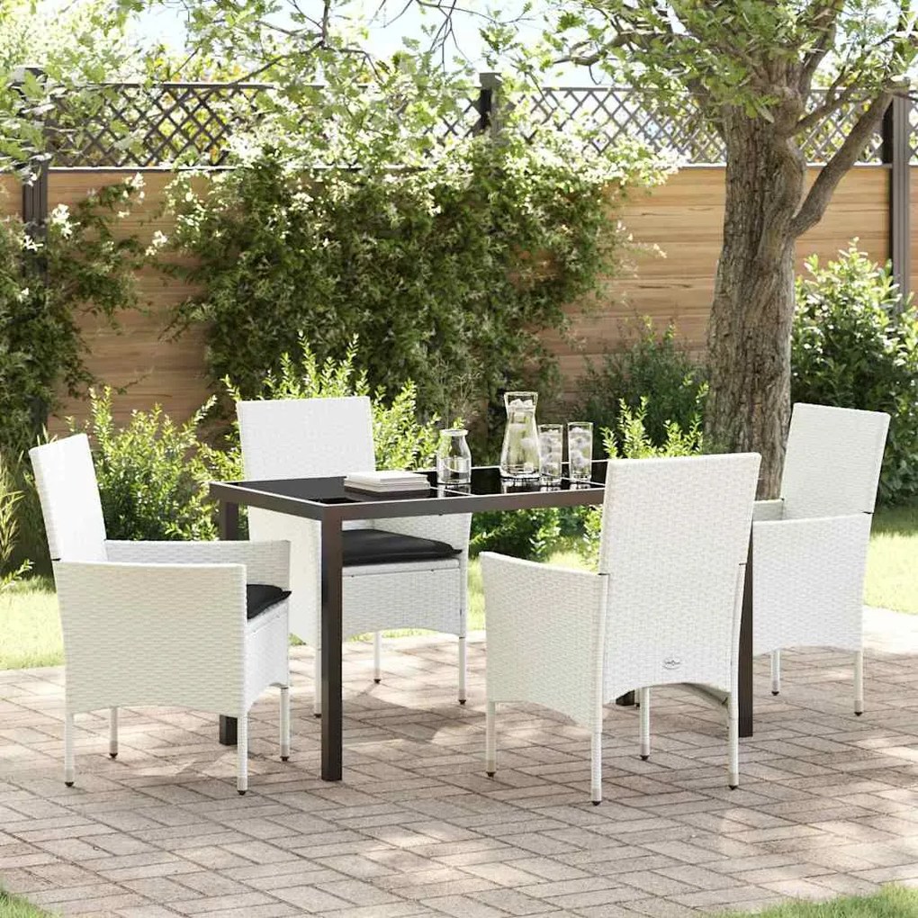 vidaXL Σέτ φαγητού για κήπο με μαξιλάρι 5 pcs Λευκό Πολυ ράταν