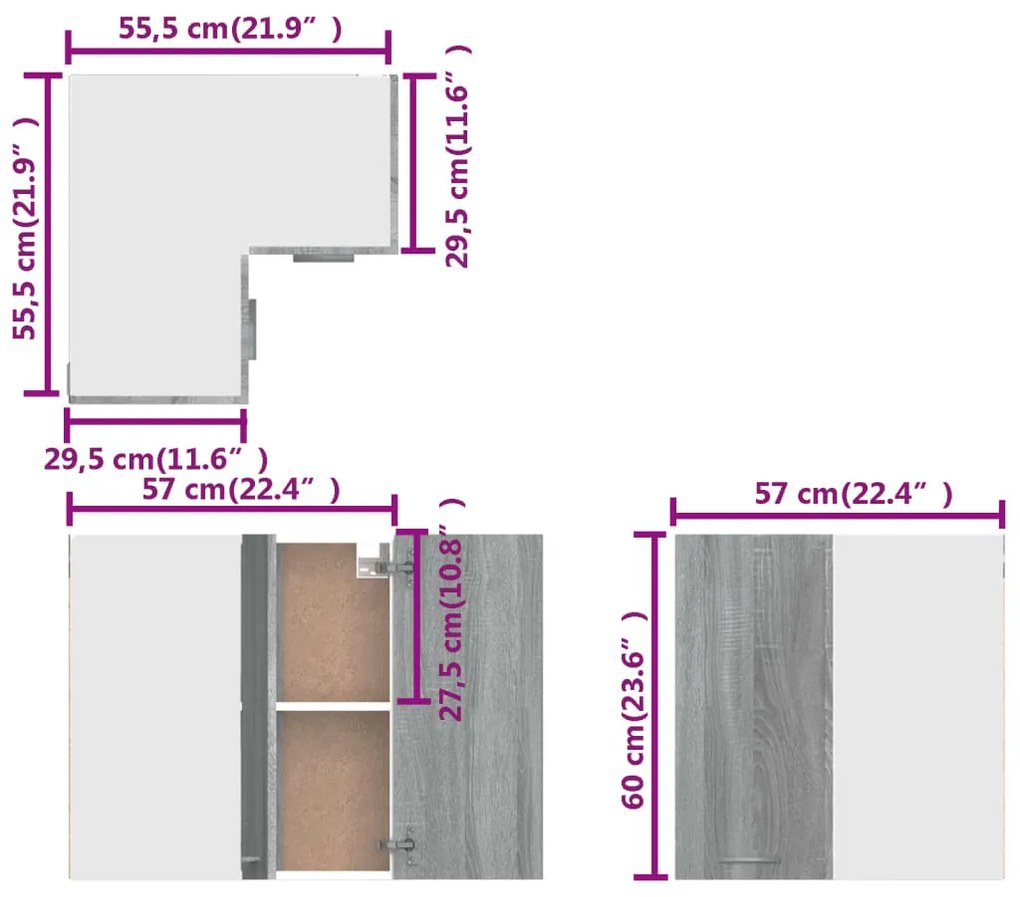 ΝΤΟΥΛΑΠΙ ΚΡΕΜΑΣΤΟ ΓΩΝΙΑΚΟ ΓΚΡΙ SONOMA 57X57X60 ΕΚ. ΕΠΕΞ. ΞΥΛΟ 815598