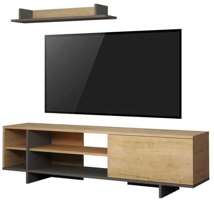 Σύνθετο σαλονιού Saloon pakoworld σε ανθρακί-oak απόχρωση 160x35.5x44εκ (1 τεμάχια)