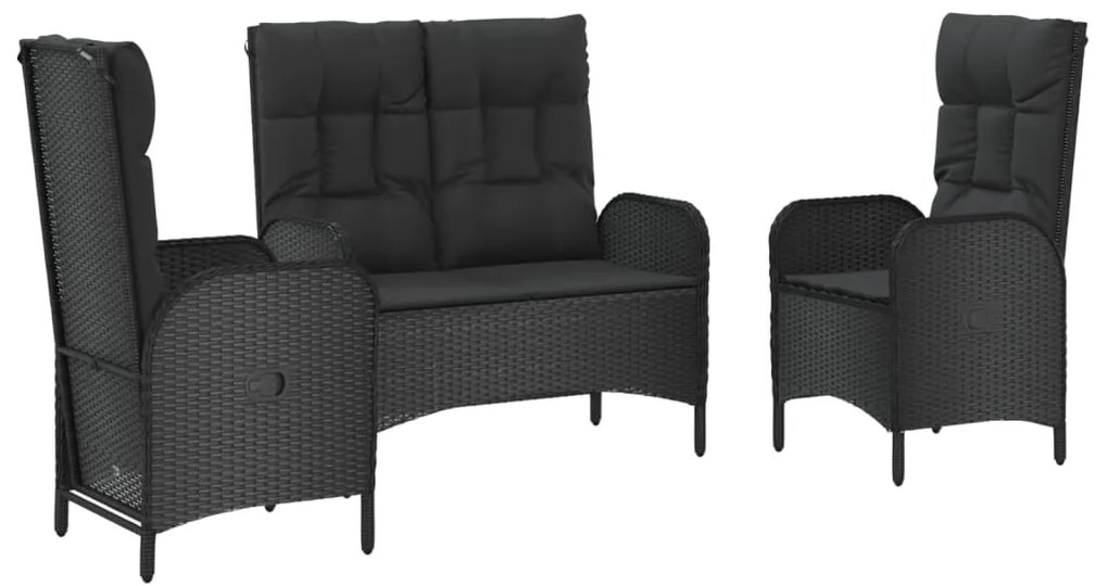 vidaXL Σετ Τραπεζαρίας Κήπου 3 τεμ. Μαύρο Συνθετικό Ρατάν με Μαξιλάρια