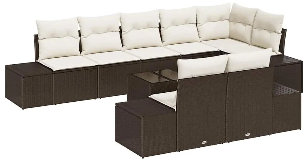 vidaXL Σετ Καναπέ Κήπου με μαξιλάρι 9 pcs Καφέ και Κρέμα Πολυ ράταν