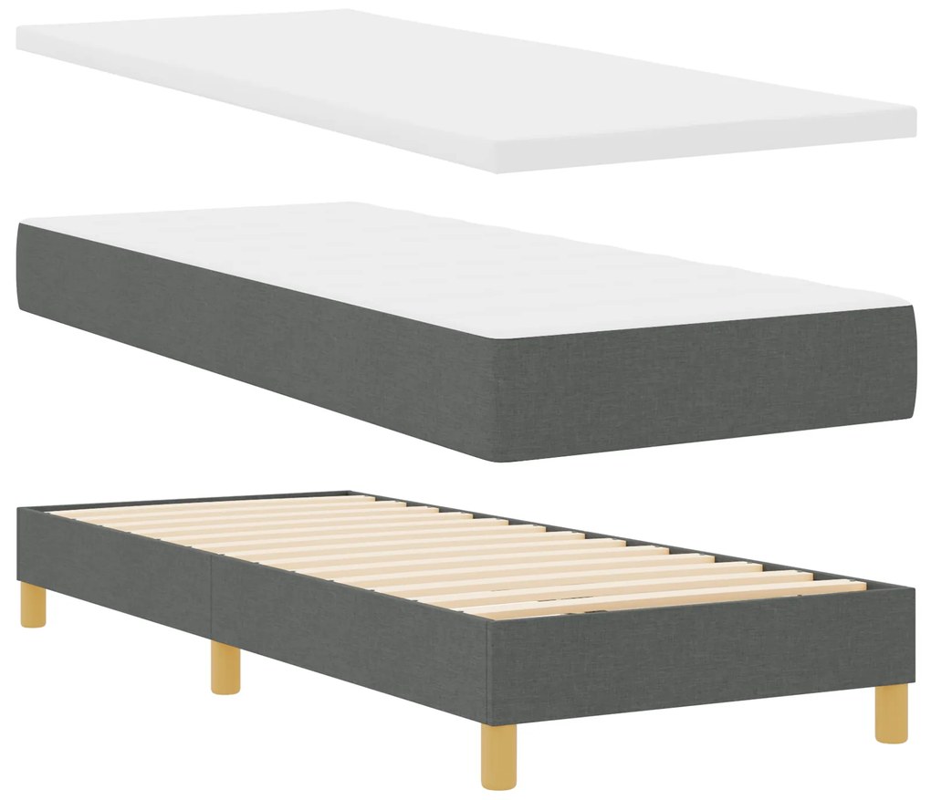 vidaXL Κρεβάτι Box Spring  με Στρώμα - Γκρι Σκούρο, 80x200 εκ., Υφάσματα