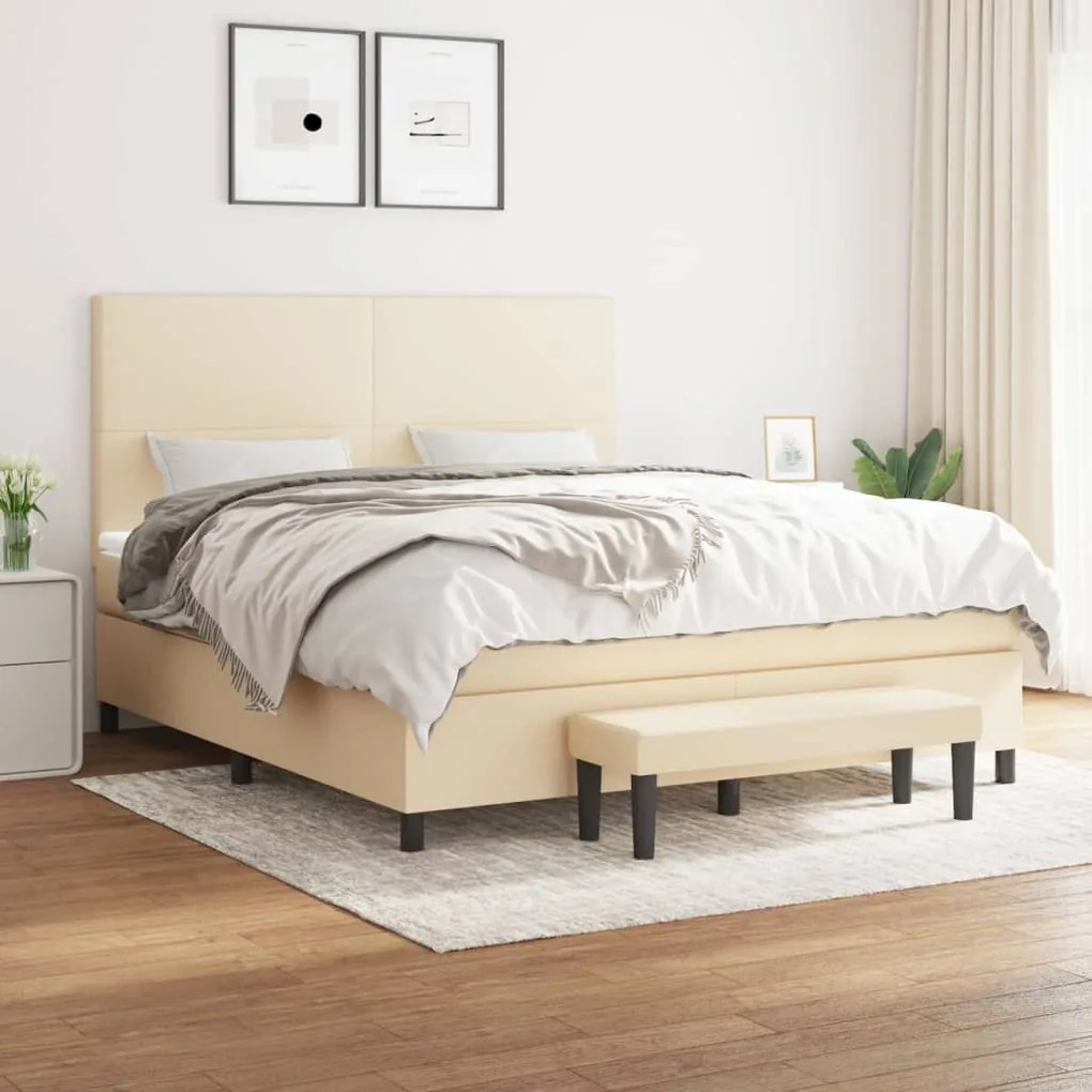 vidaXL Κρεβάτι Boxspring με Στρώμα Κρεμ 160x200 εκ. Υφασμάτινο