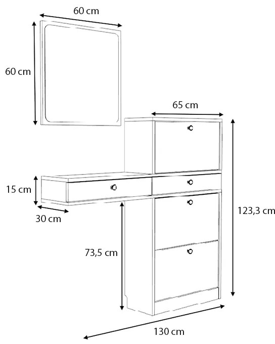 Έπιπλο εισόδου Pego Megapap χρώμα καρυδί 130x30x123,3εκ.