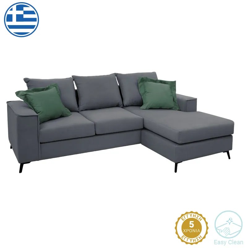 Γωνιακός καναπές Fabulous pakoworld αναστρέψιμος ύφασμα ανθρακί-κυπαρισσί 240x165x95εκ