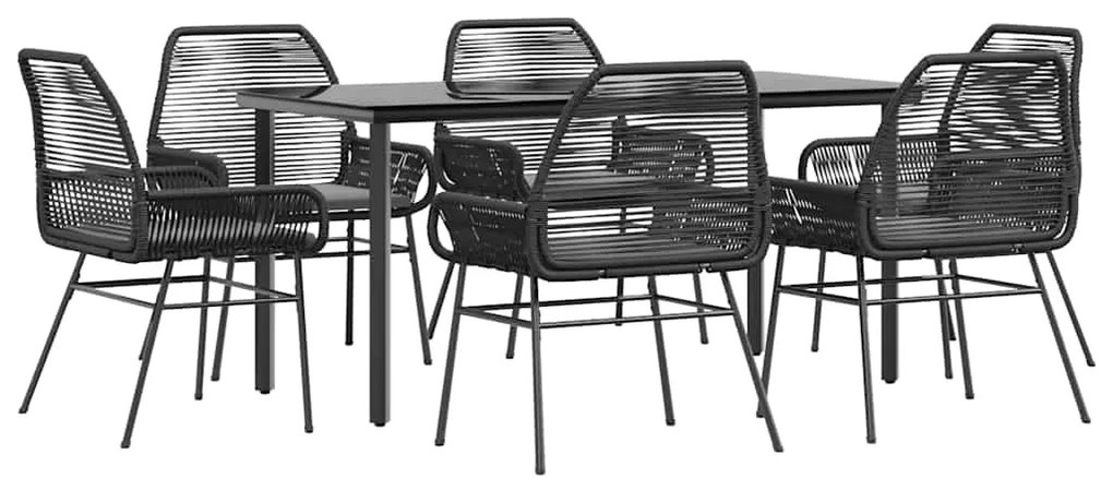 vidaXL Σετ Τραπεζαρίας Κήπου 7Τεμ. Μαύρο Συνθ.Ρατάν/Γυαλί με Μαξιλάρια
