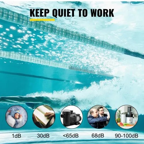 VEVOR 1 HP Pool Pump, 19200 L/h 750W Pool Pump In/Ground Swimming Pool Pump with Strainer Basket Pool Pump Motor for Clean Swimming Pool Water 1.97&quot; Inlet/Outlet pool filter pump with 2 Fitting Hoses