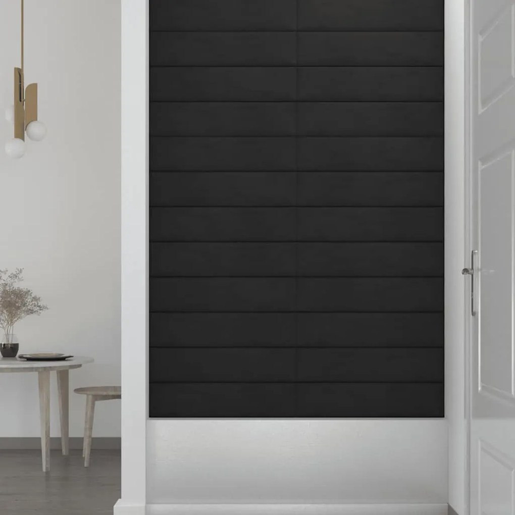 vidaXL Πάνελ Τοίχου 12 τεμ. Μαύρο 60x15 εκ. 1,08 μ² Βελούδο