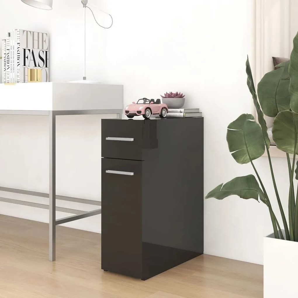 vidaXL Συρταριέρα Γενικής Χρήσης Γυαλ. Μαύρο 20x45,5x60εκ. Μοριοσανίδα