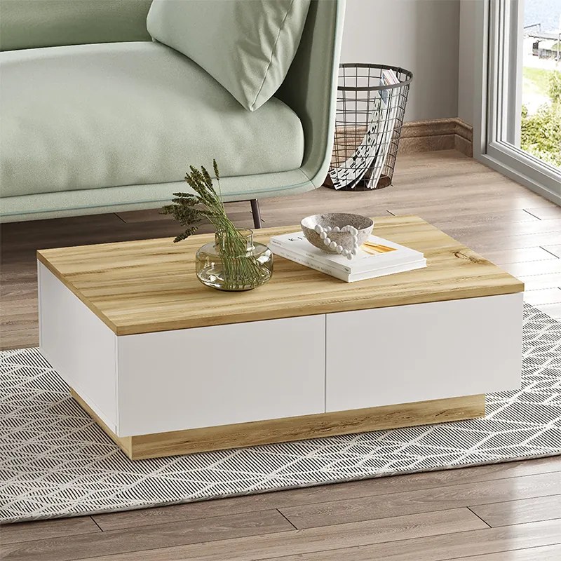 Τραπέζι σαλονιού Thunder pakoworld sonoma-λευκό 90x60x31.5εκ - 176-000106 - 176-000106