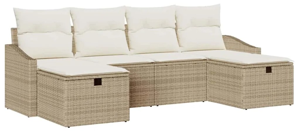 vidaXL Σετ Καναπέ Κήπου με μαξιλάρι 6 pcs Μπεζ Πολυ ράταν