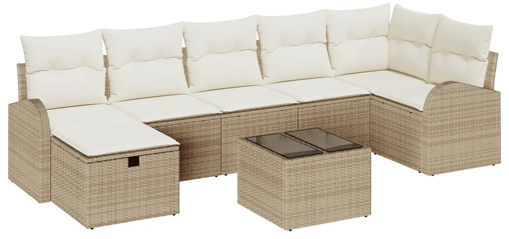 vidaXL Set Καναπέ 8 Τεμαχίων με Μαξιλάρια Μπεζ Πολυ Ρατάν