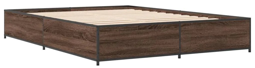 vidaXL Πλαίσιο Κρεβατιού Καφέ Δρυς 150x200 εκ. Επεξ. Ξύλο &amp; Μέταλλο