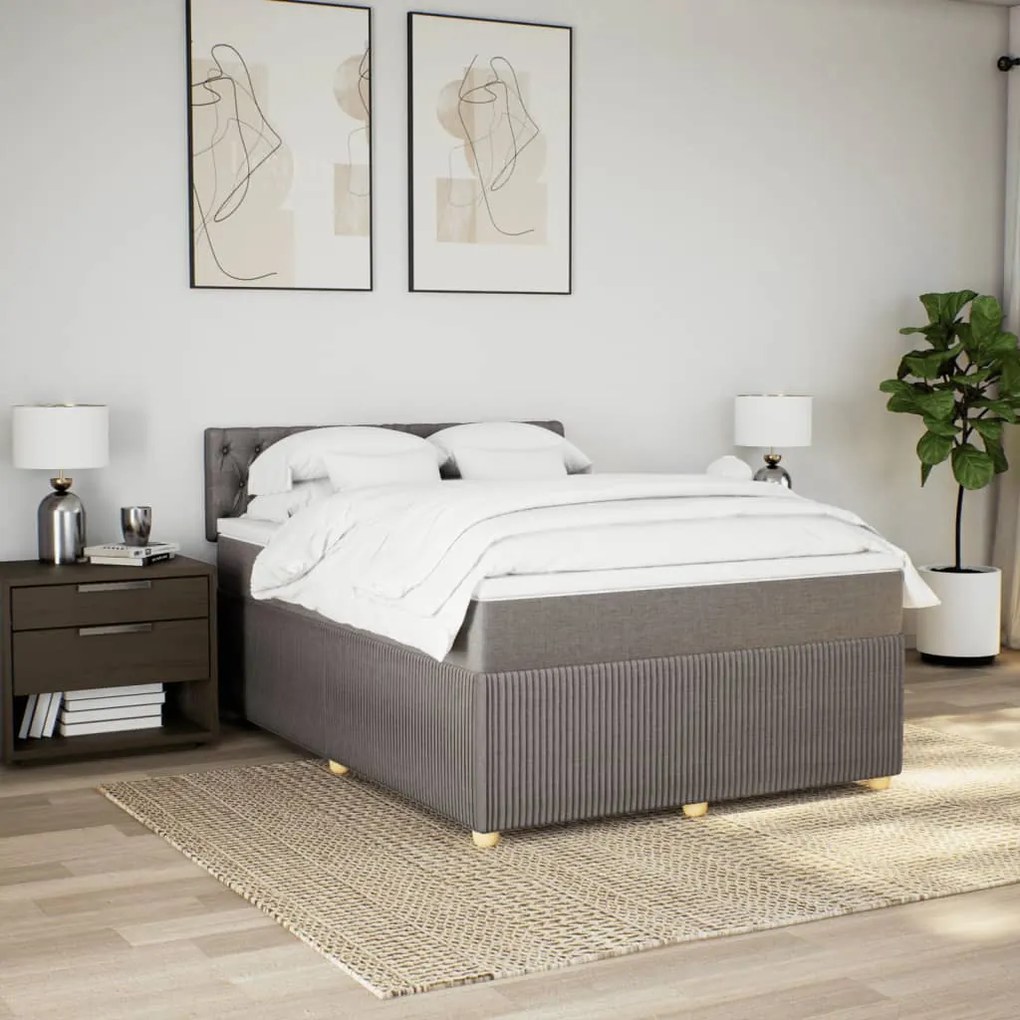 Κρεβάτι Boxspring με Στρώμα Taupe 160x200 εκ. Υφασμάτινο - Μπεζ-Γκρι