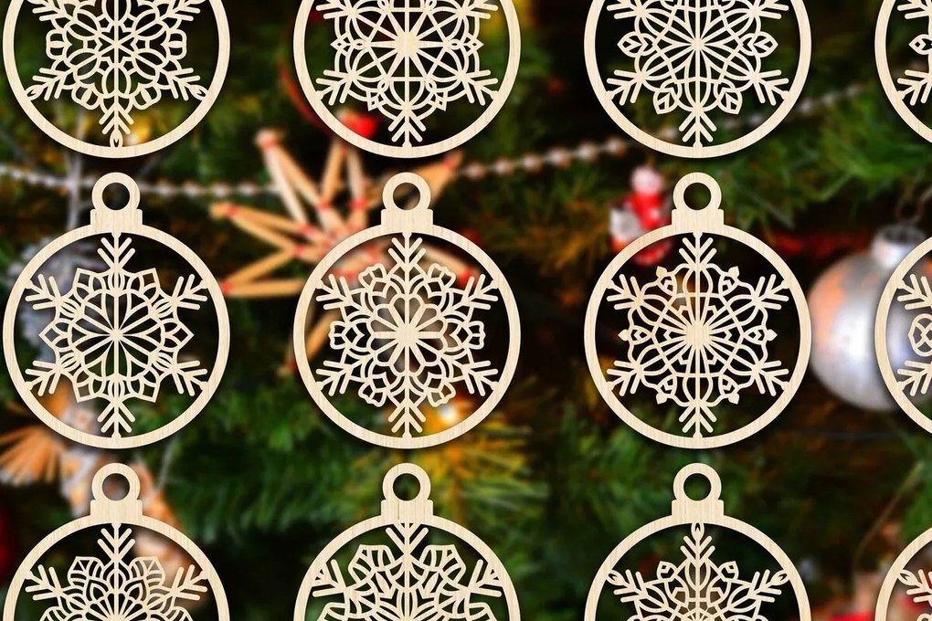 Σετ των 3 Intra απο ξύλο plywood 3mm-4mm πάχος Χριστουγεννιάτικο στολίδι Δίασταση 8x8 cm INTRAFABR-79666790