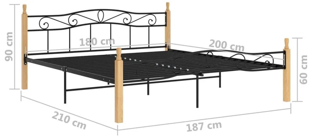 Πλαίσιο Κρεβατιού 180 x 200 εκ. Μέταλλο/Μασίφ Ξύλο Δρυός - Μαύρο