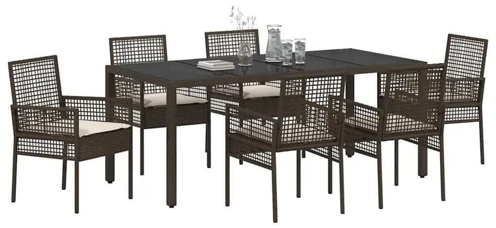 vidaXL Σέτ φαγητού για κήπο 7 pcs Καφέ Πολυ ράταν