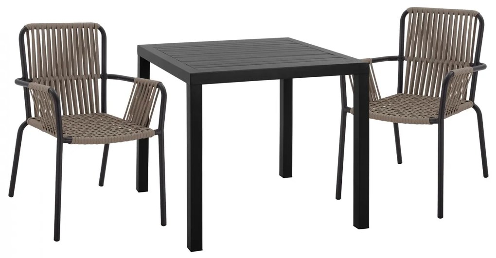 Σετ Κήπου Τραπεζαρία HM11439 3 τεμ Αλουμινίου Ανθρακί με Τραπέζι Polywood 80x80x75.5 εκ. &amp; 2 Καρέκλες