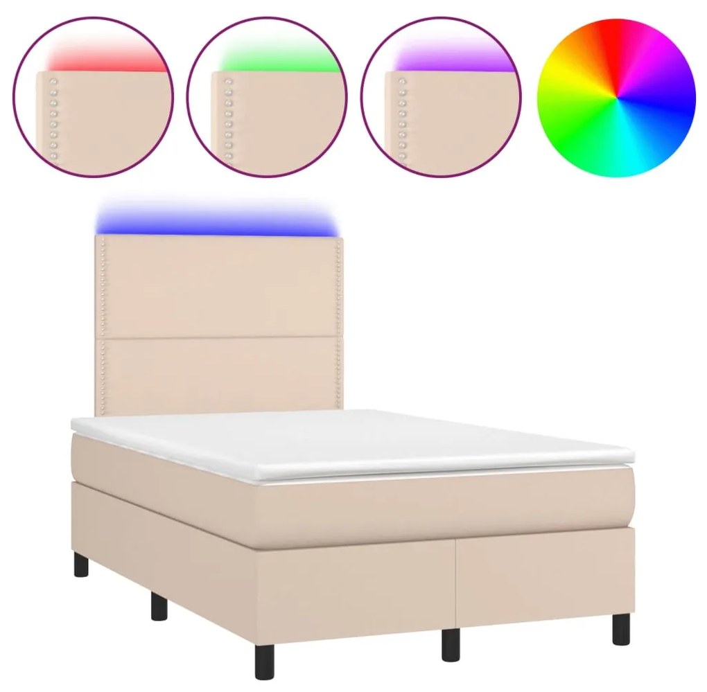 vidaXL Κρεβάτι Boxspring Στρώμα&LED Καπουτσίνο 120x190 εκ. Συνθ. Δέρμα