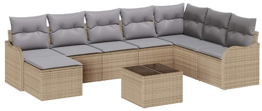 vidaXL Σετ Καναπέ Κήπου με μαξιλάρι 9 pcs Μπεζ Πολυ ράταν