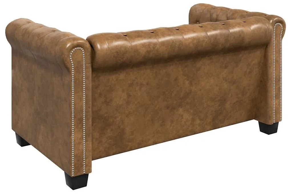 vidaXL Καναπές Διθέσιος Chesterfield Καφέ από Συνθετικό Δέρμα