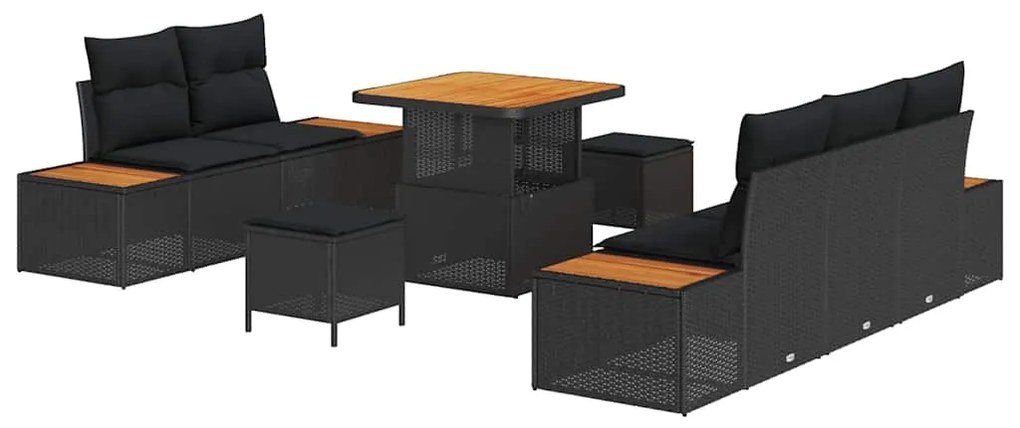 vidaXL Σετ Καναπέ Κήπου με μαξιλάρι 8 pcs Μαύρο Πολυ ράταν