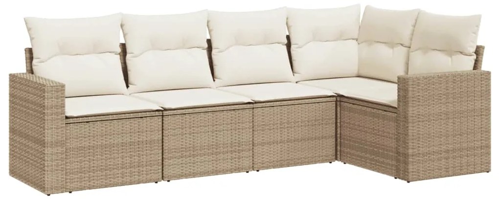 vidaXL Σετ Καναπέ Κήπου 5 τεμ. Μπεζ Συνθετικό Ρατάν με Μαξιλάρια