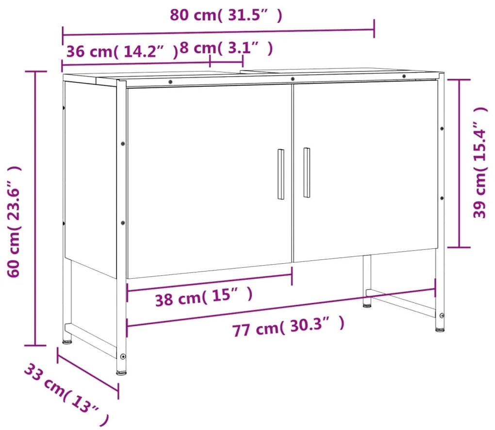 Ντουλάπι Μπάνιου Νιπτήρα Καπνιστή Δρυς 80x33x60 εκ. Επεξ. Ξύλο - Καφέ