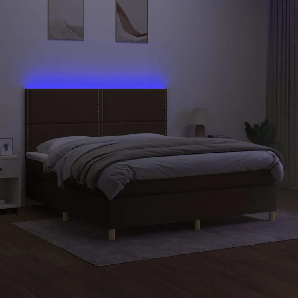 ΚΡΕΒΑΤΙ BOXSPRING ΜΕ ΣΤΡΩΜΑ &amp; LED ΣΚ.ΚΑΦΕ 160X200ΕΚ. ΥΦΑΣΜΑΤΙΝΟ 3135368