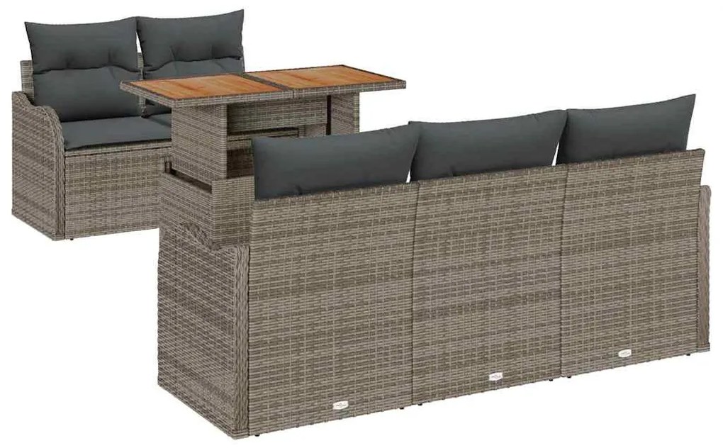 vidaXL Σετ Καναπέ Κήπου με αποθήκευση 6 pcs Γκρι Πολυ ράταν
