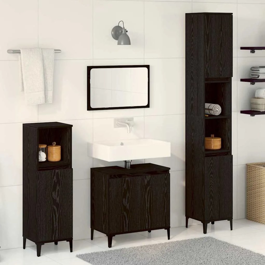 vidaXL Σετ Επίπλων Μπάνιου με αποθήκευση 3 pcs Μαύρο 30 x 30 x 180 cm