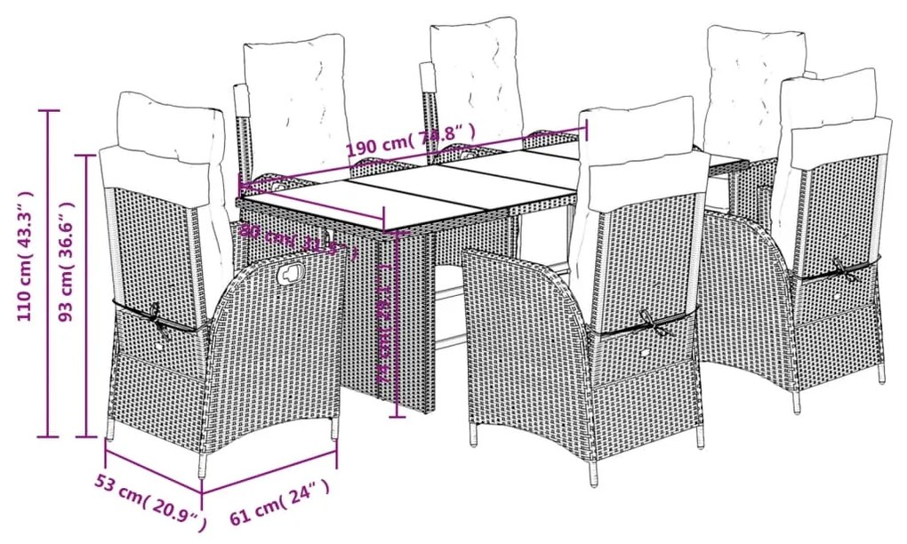 Σετ Τραπεζαρίας Κήπου 7 τεμ. Γκρι Συνθ. Ρατάν με Μαξιλάρια 3213356
