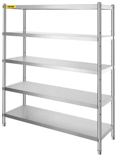VEVOR Storage Shelf, 5-Tier Storage Shelving Unit, Stainless Steel Garage Shelf, 70.9 x 17.7 x 70.9 inch Heavy Duty Storage Shelving, 1650 Lbs Total Capacity with Adjustable Height