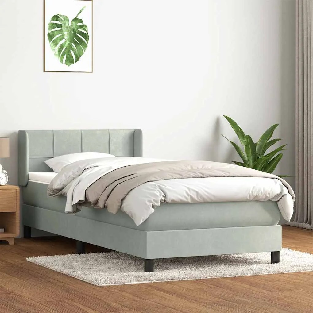 Box Spring κρεβάτι με στρώμα ανοιχτό γκρι 90x220 εκ. Βελούδινο