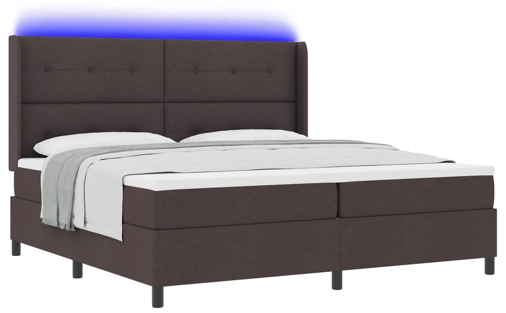 vidaXL Κρεβάτι Box Spring με Στρώμα & LED Καφέ 200x200 εκ Υφασμάτινο