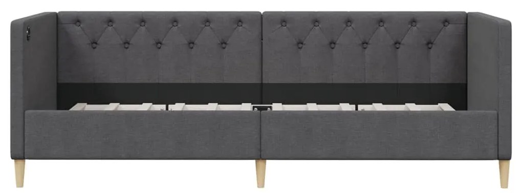 vidaXL Καναπές Κρεβάτι με Στρώμα & USB Σκούρο Γκρι 90 x 200 εκ. Υφασμ.