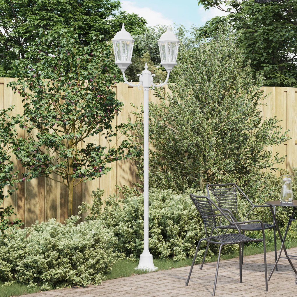 vidaXL Φωτιστικό Κήπου Πόλου 2-Lamp E27 Λευκό 220 εκ Αλουμίνιο
