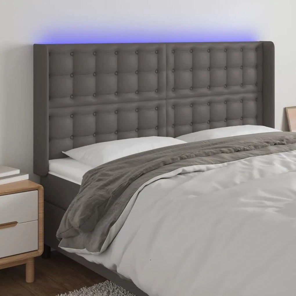 Κεφαλάρι Κρεβατιού LED Γκρι 183x16x118/128 εκ. Συνθετ. Δέρμα - Γκρι