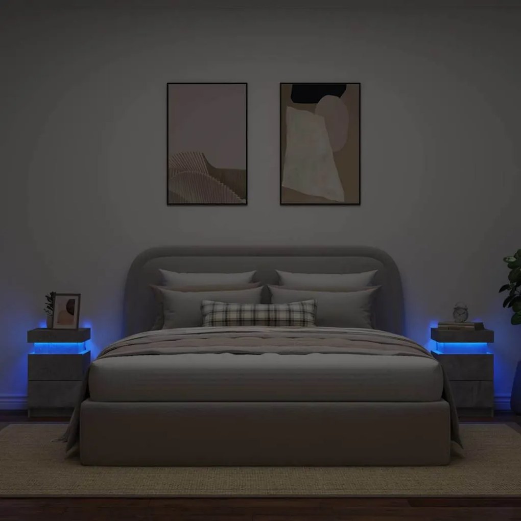 vidaXL Κομοδίνα με Φώτα LED 2 τεμ. Γκρι Σκυροδέματος 35 x 39 x 55 εκ.