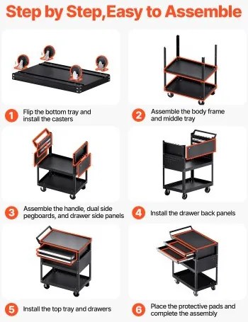 VEVOR 5-Tier Tool Cart on Wheels 400 lb Rolling Work Cart with Drawer & Pegboard