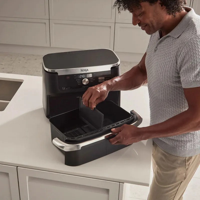 Διπλή φριτέζα με ζεστό αέρα Ninja AF500EU, 10,4 l, 7 προγράμματα, Χρονοδιακόπτης, Ανεξάρτητες ζώνες, Μαύρο/Ινοχ