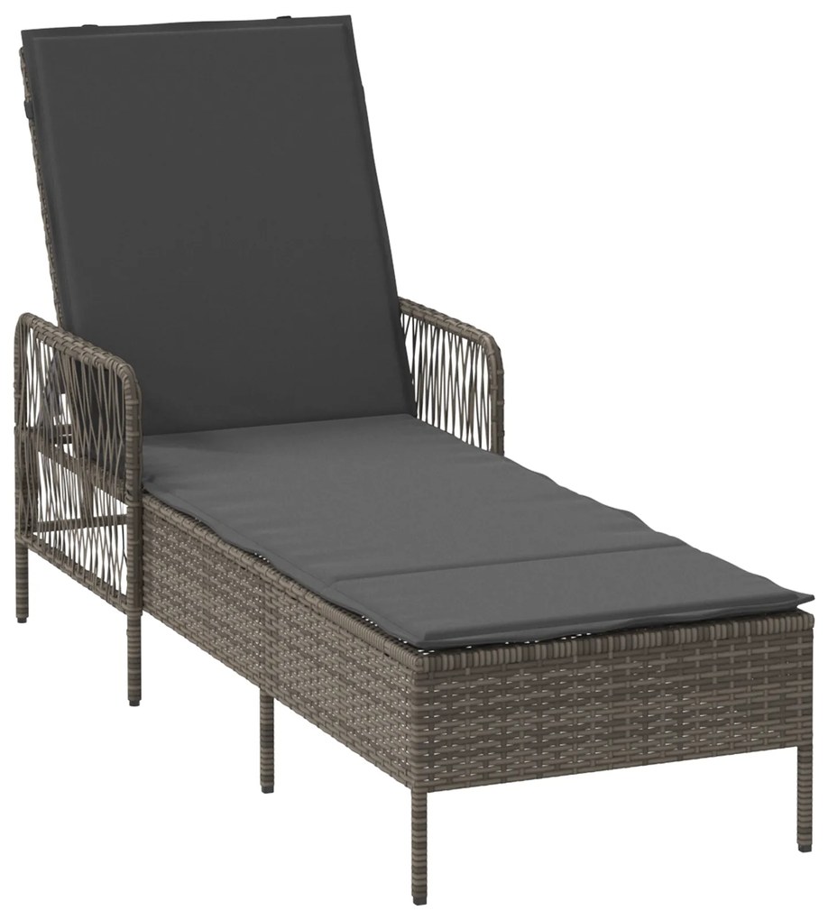 vidaXL Ξαπλώστρα Γκρι και σκούρο γκρι Ρατάν PE 157 x 55 x 92 εκ.