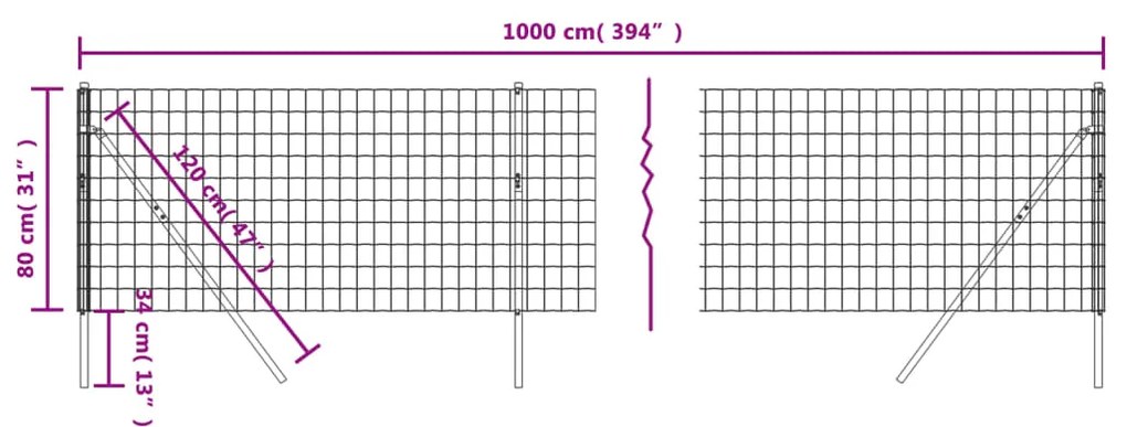 vidaXL Συρματόπλεγμα Περίφραξης Ανθρακί 0,8 x 10 μ. από Γαλβαν. Ατσάλι