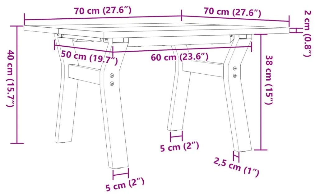 Τραπεζάκι Σαλονιού Πλαίσιο Υ 70x70x40εκ Μασίφ Πεύκο/Χυτοσίδηρος - Καφέ