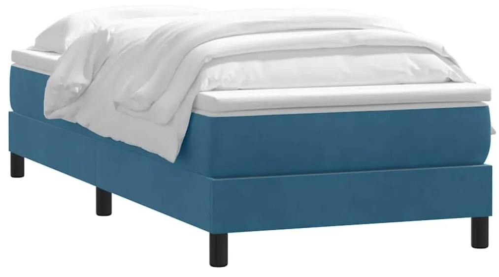 vidaXL Κρεβάτι Boxspring με Στρώμα Σκούρο Μπλε 90x220 εκ. Βελούδινο