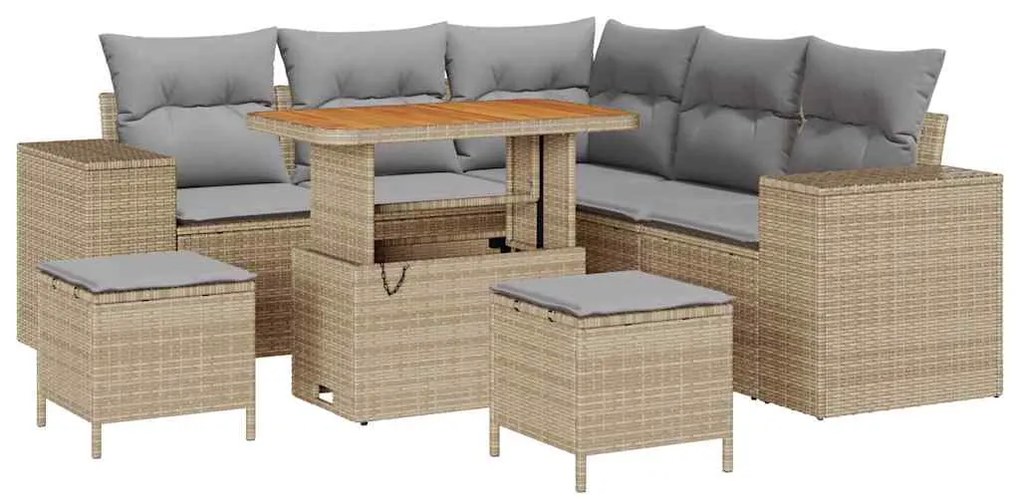 vidaXL Σετ Καναπέ Κήπου με μαξιλάρι 8 pcs Μπεζ συνθετικό ρατάν