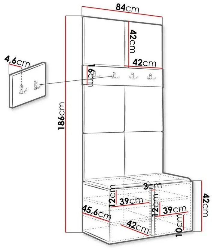 Σετ διαδρόμου Hartford 267, 186x84x46cm, 27 kg, Άσπρο, Ταπισερί, Πλαστικοποιημένη μοριοσανίδα, Εντοιχισμένη, Τοίχου | Epipla1.gr