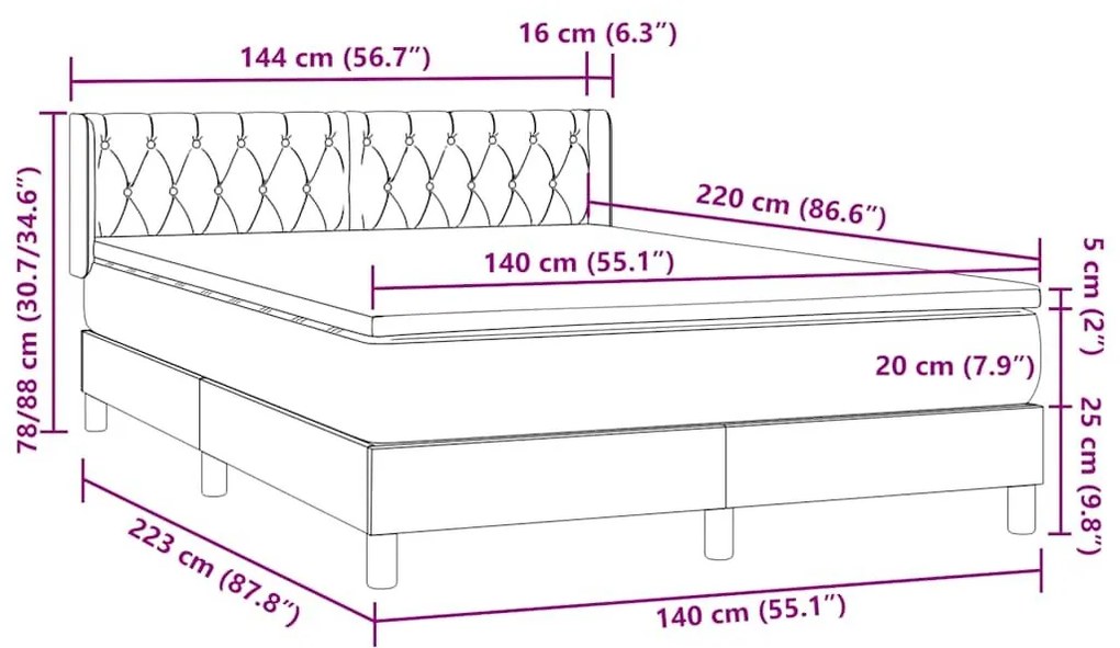 Κρεβάτι Boxspring με Στρώμα Ανοιχτό Γκρι 140x220 εκ. Βελούδινο - Γκρι